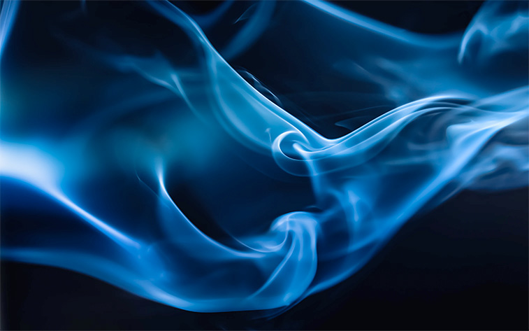 Abstract digital art featuring blue smoke against a solid black background.